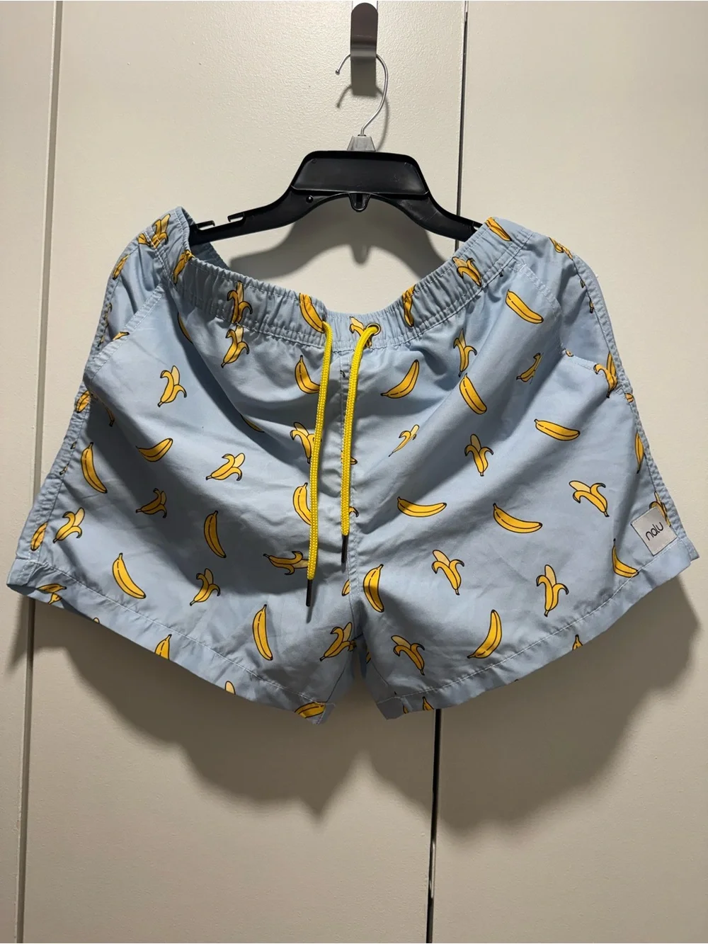 Men's Light Blue Banana-Print Swim Board Shorts